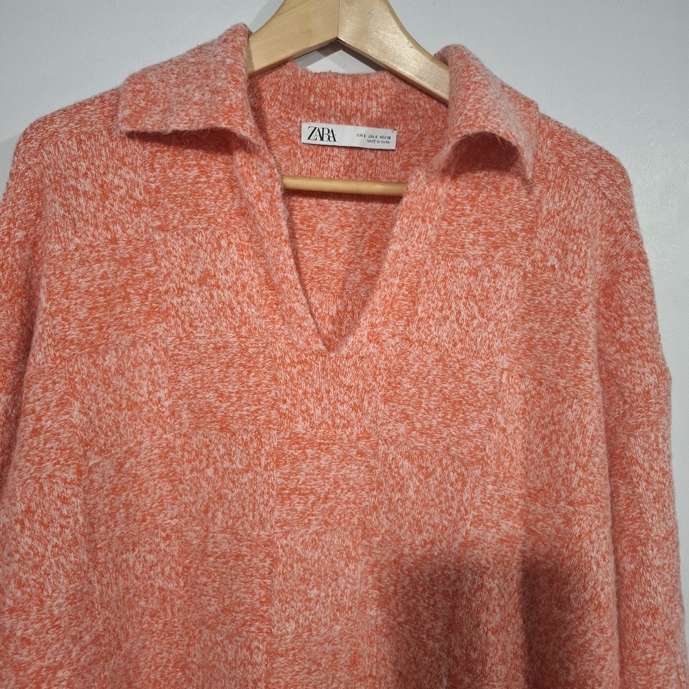 Zara Womens Pullover Outdoor Collared Knit Sweaters Sz Small Oversized Checkered - Picture 3 of 11